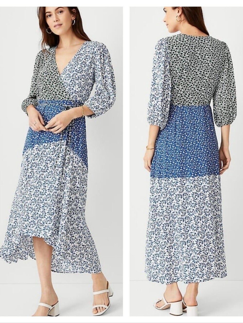 Ann Taylor Floral Patchwork Wrap Flare Dress Size 8P Petite